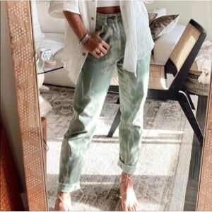 12th Tribe S Green Tie-Dyed High Waisted Button-Fly Tapered Leg Jeans NWT
